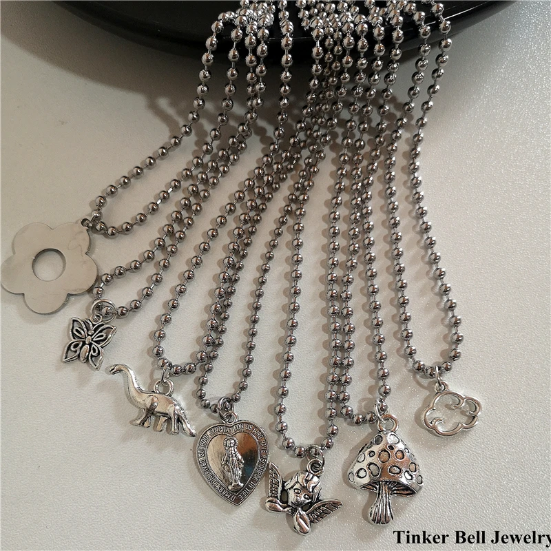Stainless Steel Beads Chain Alloy Pendant Vintage Heart Jesus Cupid Butterfly Dinosaur Mushroom Grunge Necklaces For Women Men
Stainless Steel Beads Chain Alloy Pendant Vintage Heart Jesus Cupid Butterfly Dinosaur Mushroom Grunge Necklaces For Women Men