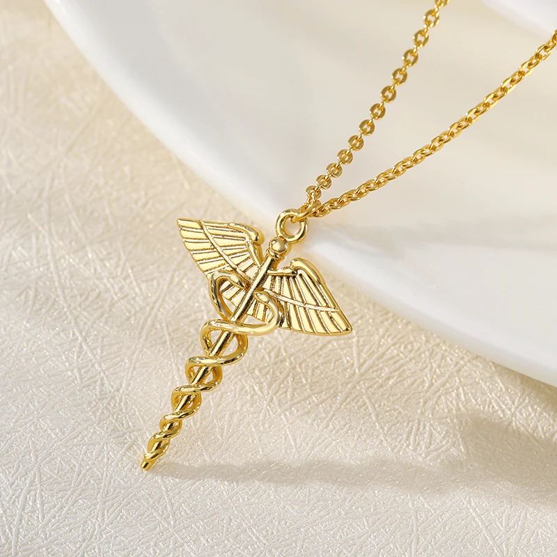 Staff Of Asclepius Necklace Doctor Nurse Caduceus Necklaces For Women Angel Wings and Gold Snake Jewelry Medical Graduation Gift
Staff Of Asclepius Necklace Doctor Nurse Caduceus Necklaces For Women Angel Wings and Gold Snake Jewelry Medical Graduation Gift