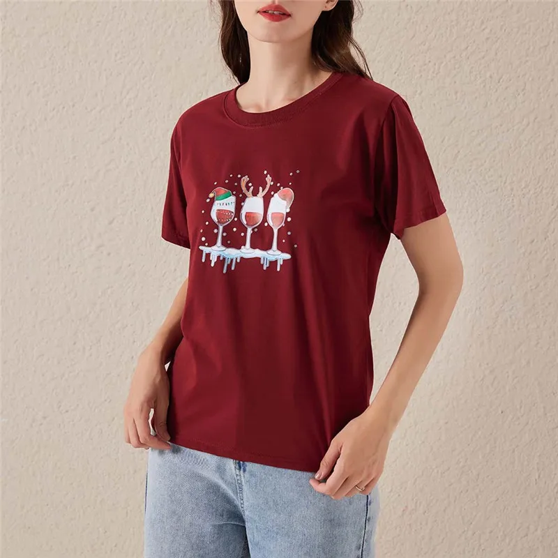 Summer Women Loose T-shirt Personalized Wine Glass Printing O Neck Short Sleeve Female Casual Tops Fashion
Summer Women Loose T-shirt Personalized Wine Glass Printing O Neck Short Sleeve Female Casual Tops Fashion