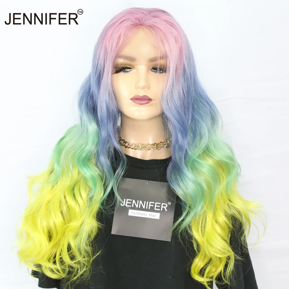 Synthetic Hair Wigs Ombre Pink Green Color Part Lace Long Body Wave Colorful Cosplay Lace Wigs For Women High Temperature Fiber
Synthetic Hair Wigs Ombre Pink Green Color Part Lace Long Body Wave Colorful Cosplay Lace Wigs For Women High Temperature Fiber