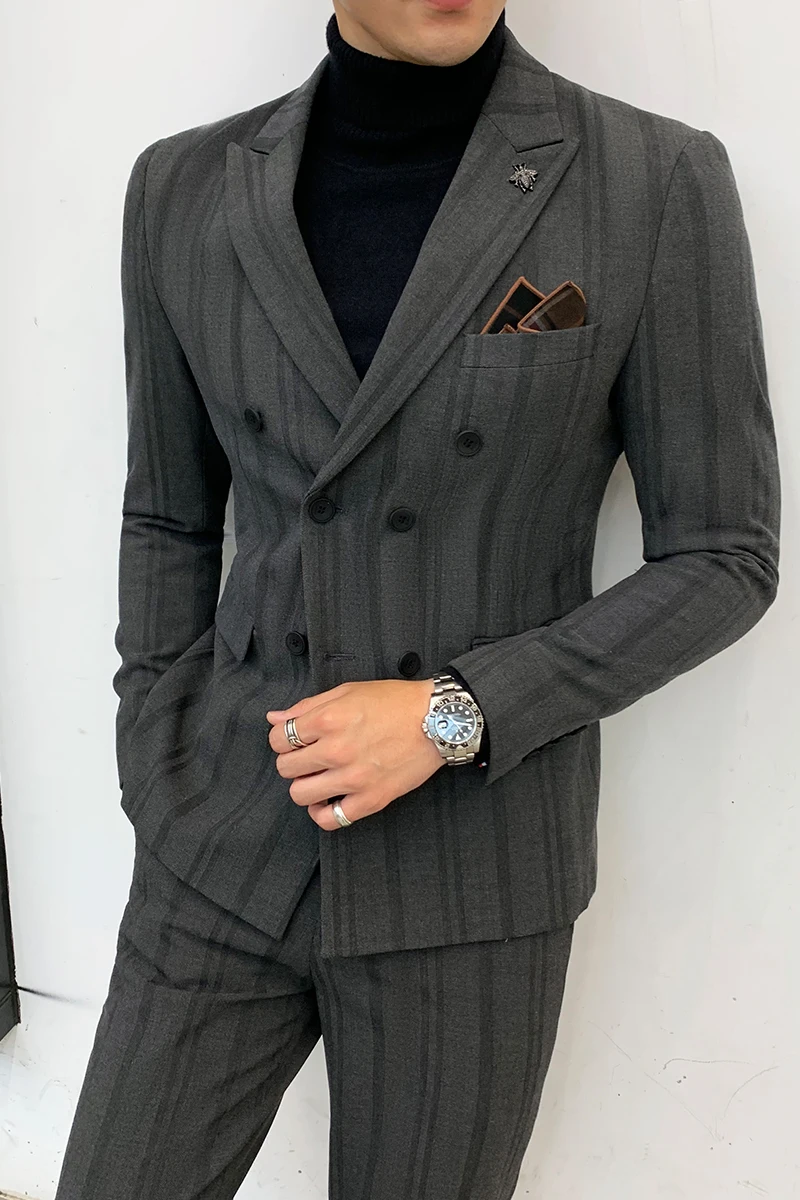OIMG Men's casual suit three-piece striped double-breasted Konishi fit youth men's wedding dress
OIMG Men's casual suit three-piece striped double-breasted Konishi fit youth men's wedding dress