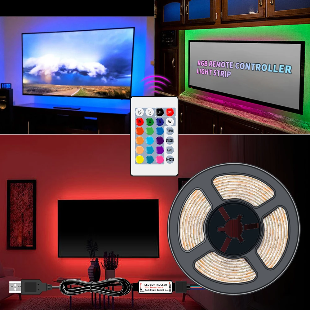 Светодиодная лента SMD2835 RGB с USB гибкая неоновая LED полоска для телевизора 50 см 1 м 2 3