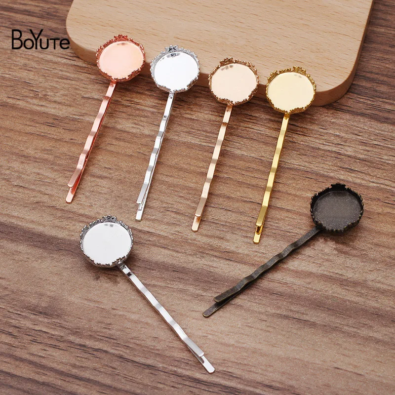 

BoYuTe Custom Made (200 Pieces/Lot) Fit 15MM Cabochon Blank Hairpin Base Handmade Diy Hair Accessories Materials