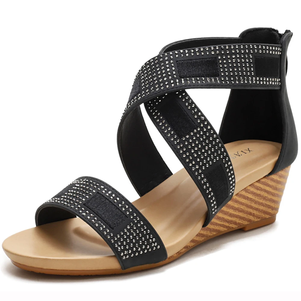Classic Women Crystal Sandals For Female Zipper Designer Shoes Ladies Wedges Heels Footwear Girls Beach Pumps Summer New Arrival
Classic Women Crystal Sandals For Female Zipper Designer Shoes Ladies Wedges Heels Footwear Girls Beach Pumps Summer New Arrival
