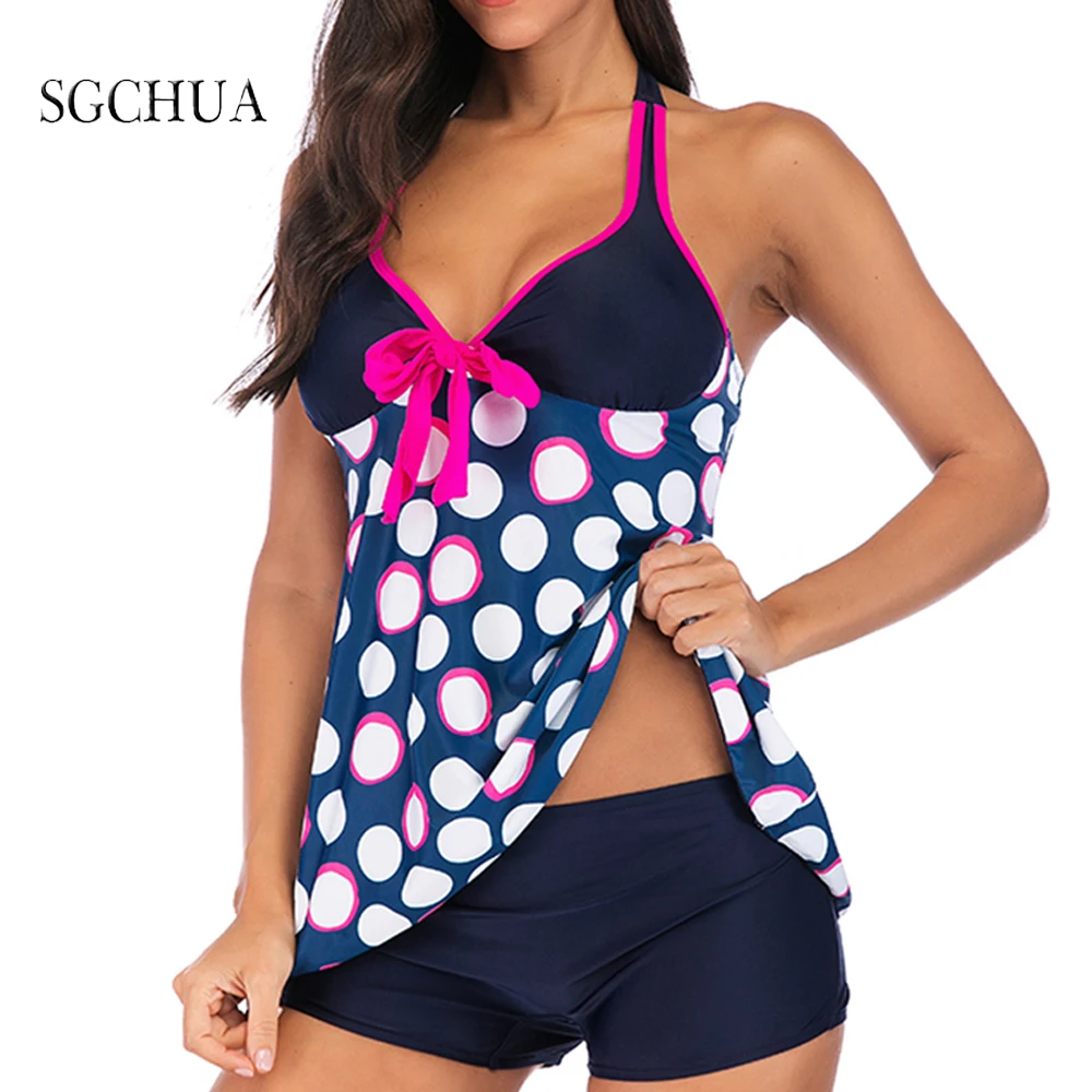 

Tankini 2021 Polka Dot Two Piece Plus Size Swimsuit Women With Shorts High Waist Swimwear Female Bathing Suit Beach Bathers 5XL