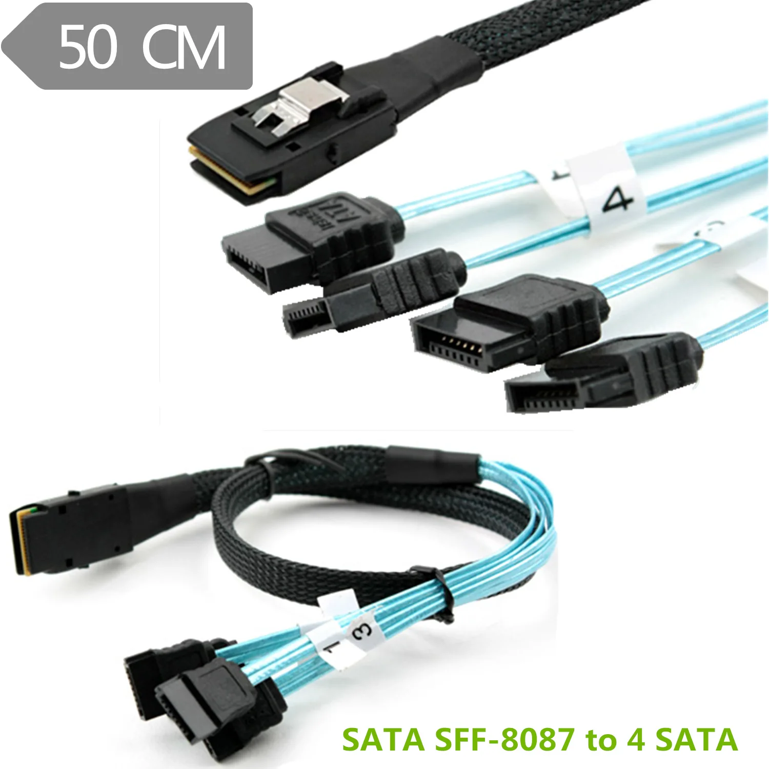 Внутренний кабель Mini SAS (SFF 8087) to 4x SATA 7 Pin F Forward Breakout Cable 50 см SFF 8087 4 SATA|Компьютерные