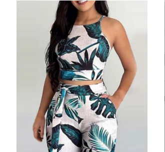 Palm Leaf Printed Pants Set Sexy Lace-up Halter Sleeveless Tights Plus High Waist Casual Pants 2021 Summer New Style 2-piece Set
Palm Leaf Printed Pants Set Sexy Lace-up Halter Sleeveless Tights Plus High Waist Casual Pants 2021 Summer New Style 2-piece Set
