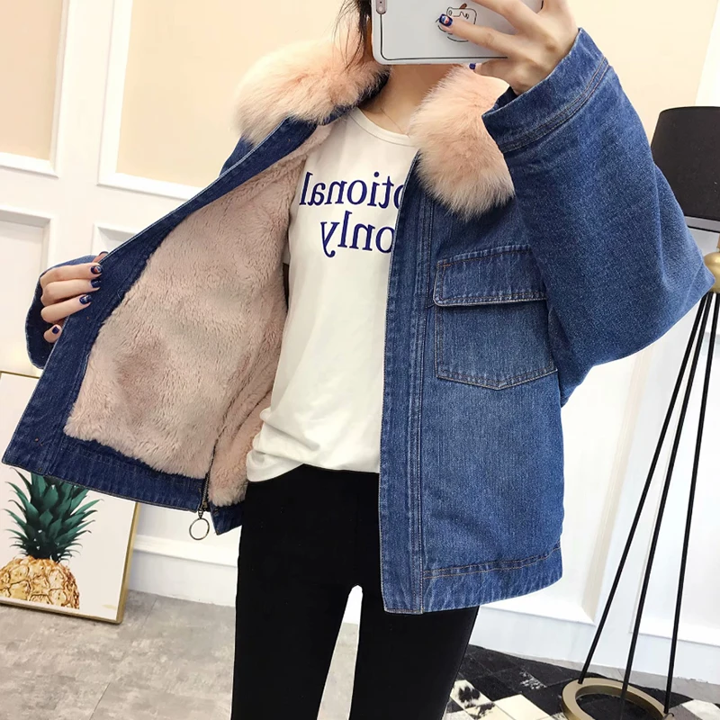 Winter Korean style loose thick big plush fur collar denim jacket female warm plus velvet student cotton coat women 2019 
Winter Korean style loose thick big plush fur collar denim jacket female warm plus velvet student cotton coat women 2019