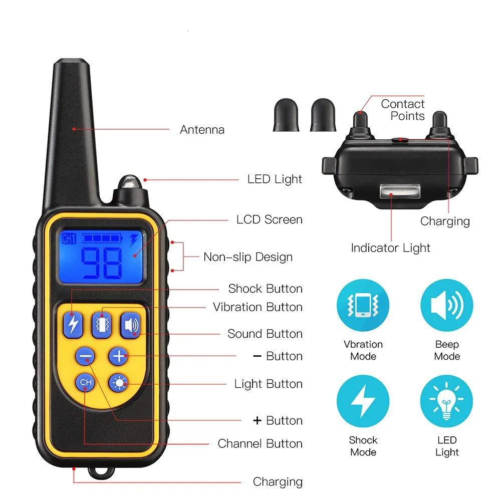 800yd Electric Remote Dog Training Collar Waterproof Rechargeable LCD Display for All Size Beep Shock Vibration Mode Shock 2021
800yd Electric Remote Dog Training Collar Waterproof Rechargeable LCD Display for All Size Beep Shock Vibration Mode Shock 2021