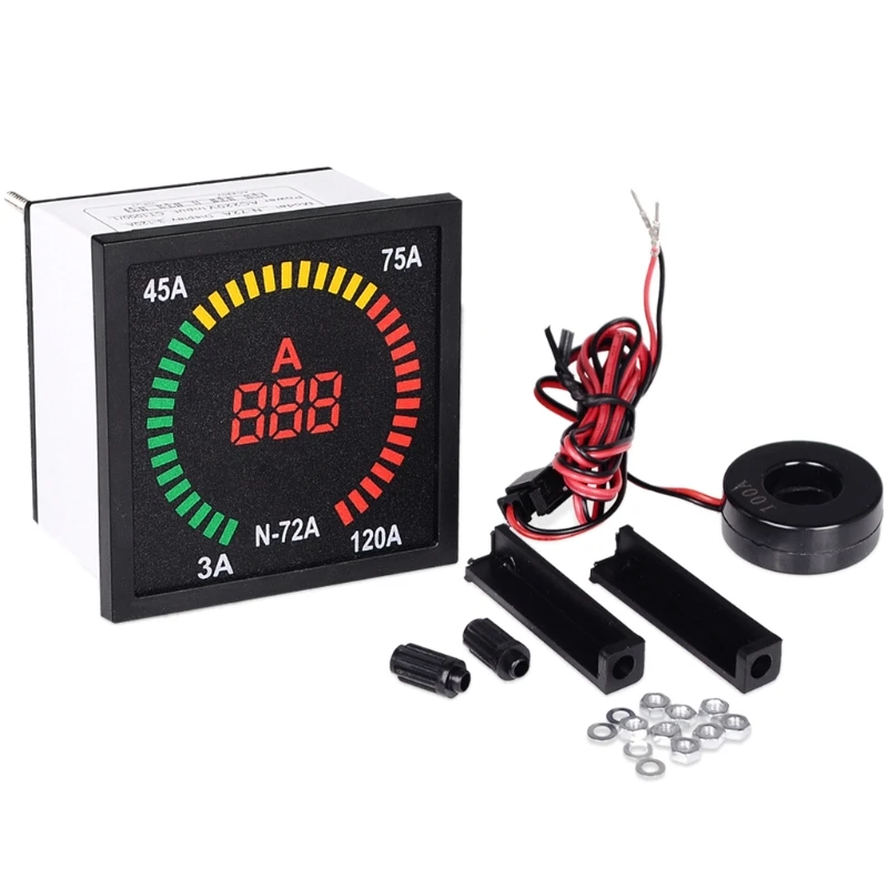 

120A 72mm Panel LED Display Digital Ammeter 68mm Hole Size Ampere Meter Current Indicator Tester with Current Transformer