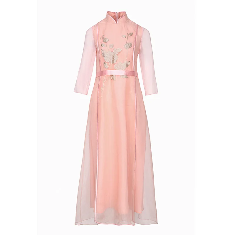 Organza Embroidery Dress 2020 Summer Top Quality Brand Chinese Style Women Mandarin Collar 3/4 Sleeve Mid-Calf White Pink Dress
Organza Embroidery Dress 2020 Summer Top Quality Brand Chinese Style Women Mandarin Collar 3/4 Sleeve Mid-Calf White Pink Dress
