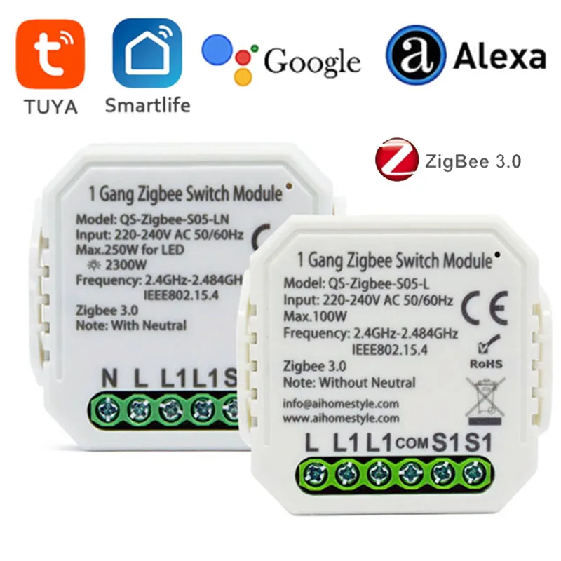 Tuya Smart Zigbee модуль переключателя 1/2 банды с/без нейтрального 2-стороннего умного дома Беспроводное управление работает с Alexa Google home 220-240 В
Tuya Smart Zigbee модуль переключателя 1/2 банды с/без нейтрального 2-стороннего умного дома Беспроводное управление работает с Alexa Google home 220-240 В