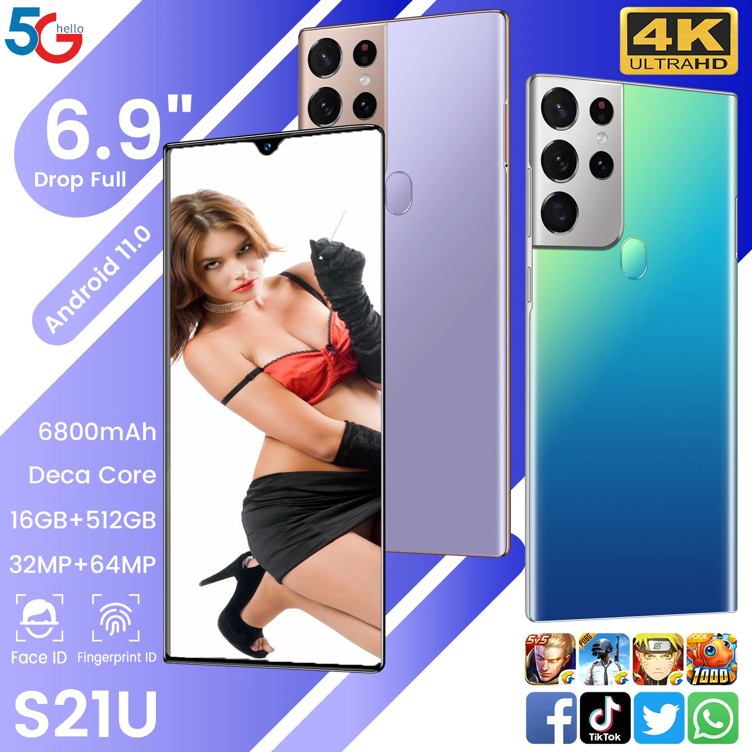 Hot Sale S21 Ultra Smartphone Global Version 6.9 Inch Screen 16GB 512GB Android11 Snapdragon 888 Face ID 6800MAH Mobile Phone
Hot Sale S21 Ultra Smartphone Global Version 6.9 Inch Screen 16GB 512GB Android11 Snapdragon 888 Face ID 6800MAH Mobile Phone