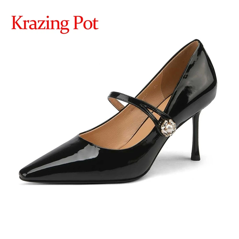 Krazing Pot patent leather pointed toe thin high heels pearl decoration beauty lady evening party mature fashion women pumps L12
Krazing Pot patent leather pointed toe thin high heels pearl decoration beauty lady evening party mature fashion women pumps L12
