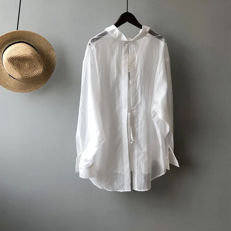 Autumn Fairy Thin Linen Shirt Non-Mainstream Tencel Shirt Solid Color Backless Careful Machine Loose Sun-Proof Clothing Female
Autumn Fairy Thin Linen Shirt Non-Mainstream Tencel Shirt Solid Color Backless Careful Machine Loose Sun-Proof Clothing Female