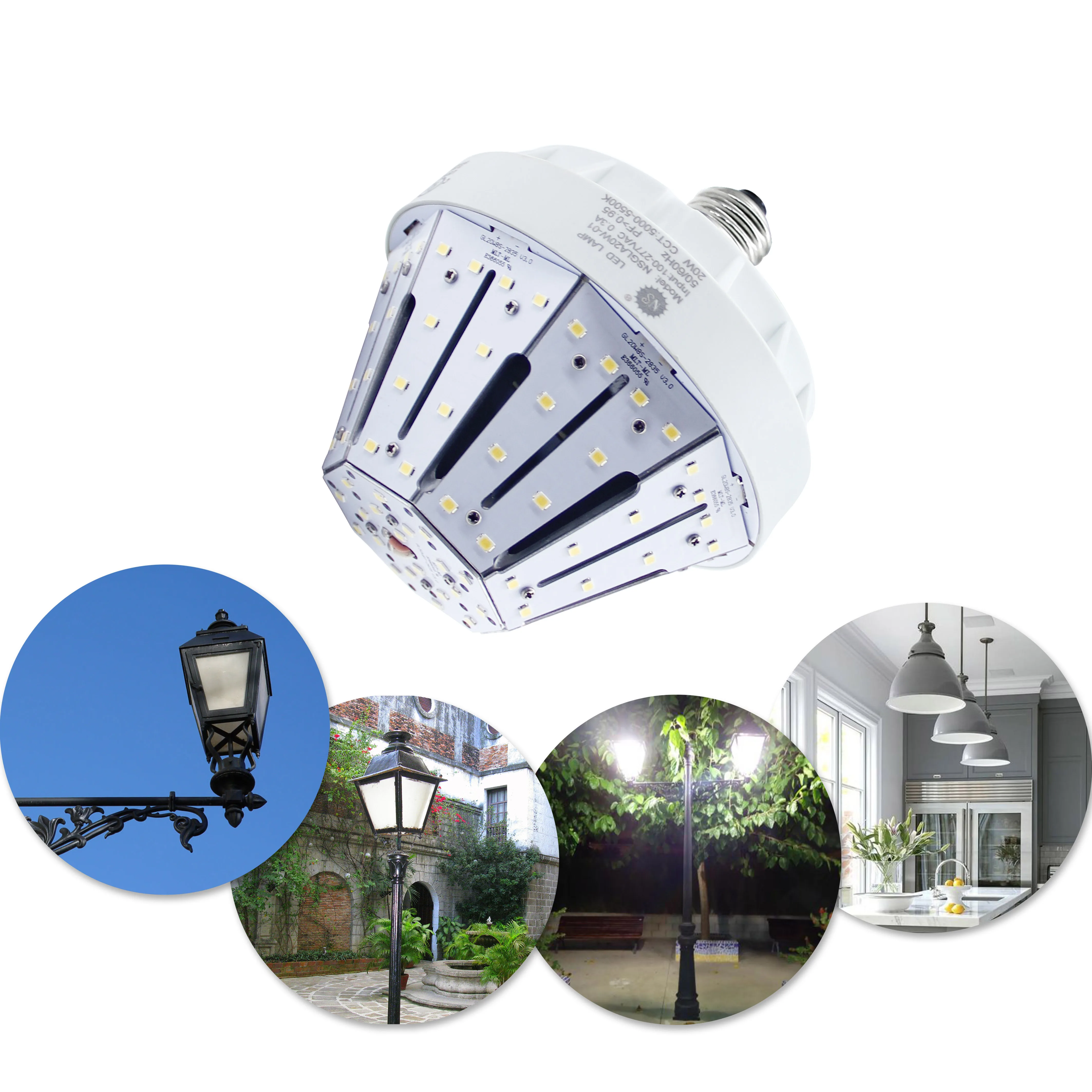 

LED Corn Bulb Garage Light for Street Lamp Post Top E26 E27 20W to 60W Cob Bright Saving for Lantern Warehouse Canopy Park