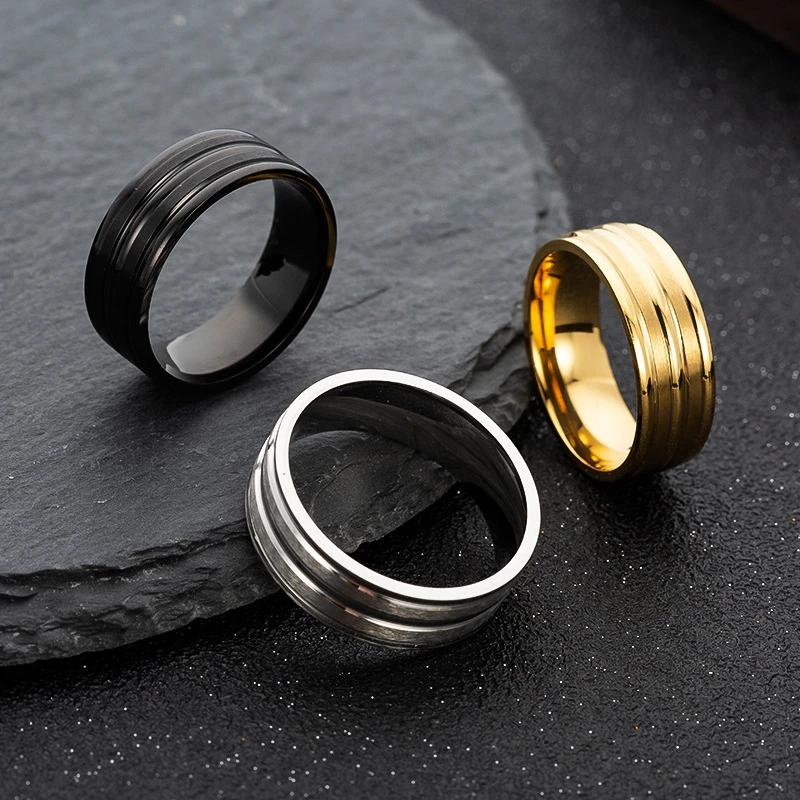 Classic Black Men's Ring Rose Gold Frosted Rings For Women Stainless Steel Matte Ring Double Groove Beveled Edge Silver Rings
Classic Black Men's Ring Rose Gold Frosted Rings For Women Stainless Steel Matte Ring Double Groove Beveled Edge Silver Rings