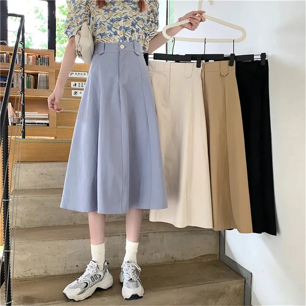 Pure Color Stretch High Waist Button Long Skirt Women Vintage Harajuku White A-Line Skirt For Students Korean Girls Sweet Casual
Pure Color Stretch High Waist Button Long Skirt Women Vintage Harajuku White A-Line Skirt For Students Korean Girls Sweet Casual
