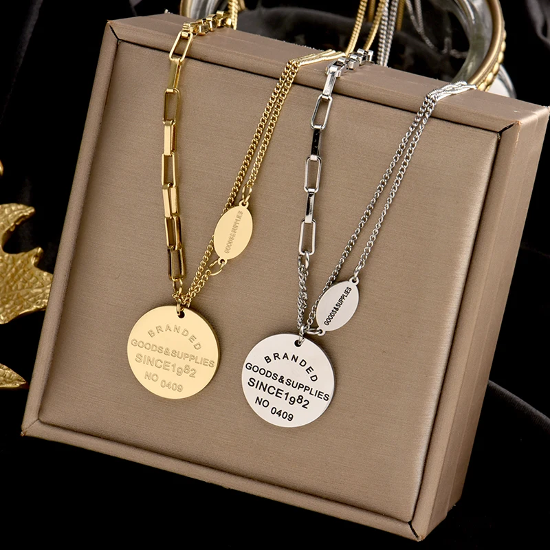 316L stainless steel colorfast t-button Necklace Double Round Pendant fashion simple charm gift leisure clavicle chain
316L stainless steel colorfast t-button Necklace Double Round Pendant fashion simple charm gift leisure clavicle chain