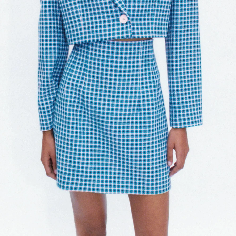 

Za 2021 women grid Faldas Elegant Plaid High-waisted skirt mini lattice slim all-match Houndstooth A-line Work clothes skirts