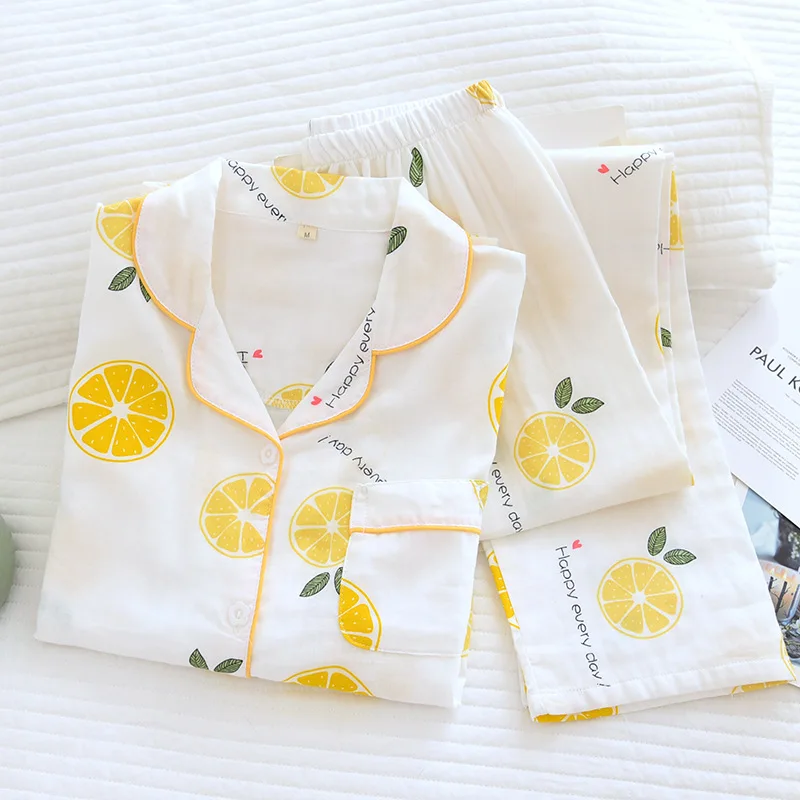 2021 New Ladies Pajamas Two-Piece Spring/Summer 100% Cotton Gauze Long-Sleeved Trousers Lapel Cardigan Thin Style Home Suit
2021 New Ladies Pajamas Two-Piece Spring/Summer 100% Cotton Gauze Long-Sleeved Trousers Lapel Cardigan Thin Style Home Suit