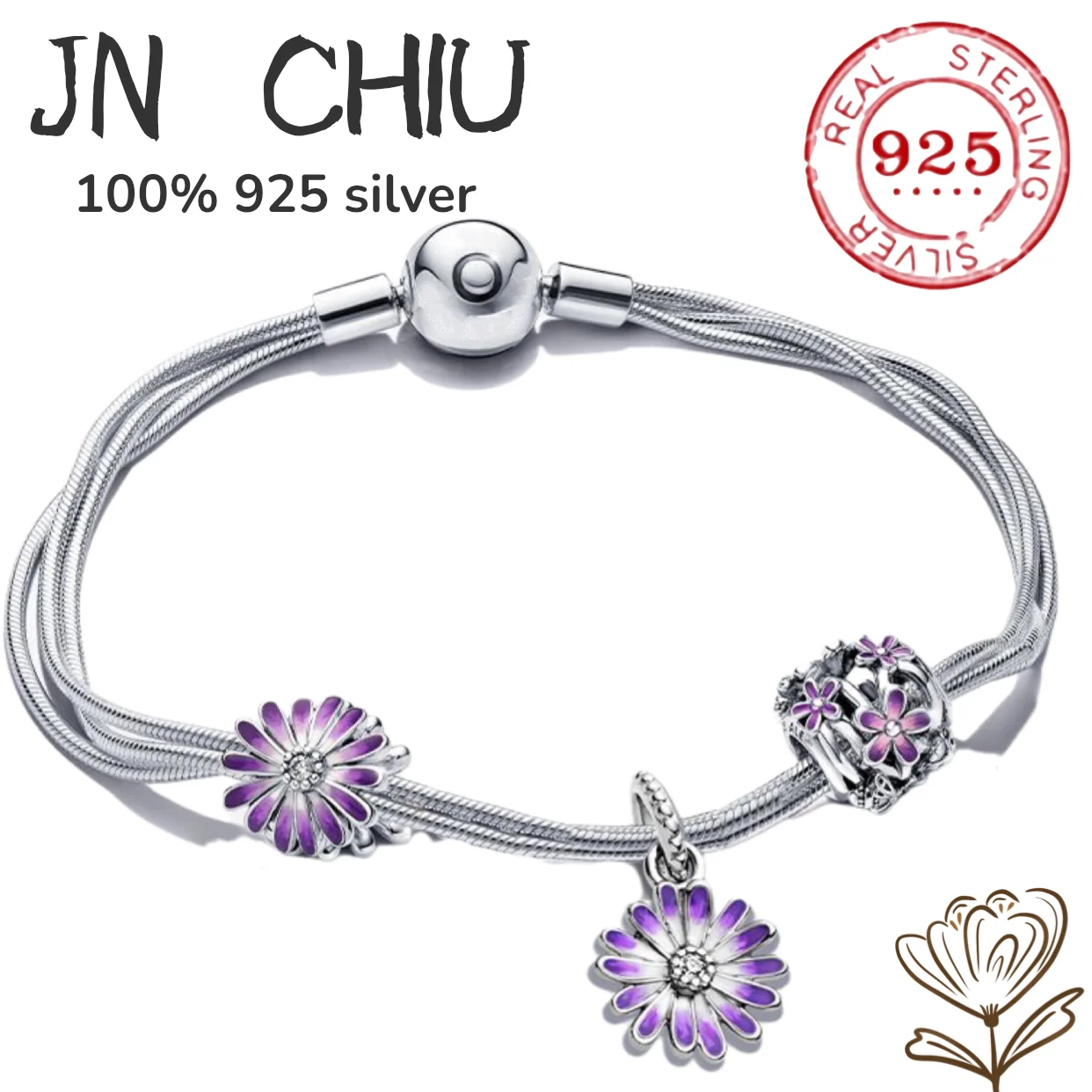 Purple Crystal Daisy fashion charm Beaded Bracelet DIY 925 Sterling Silver Bracelet original gift jewelry for female lovers
Purple Crystal Daisy fashion charm Beaded Bracelet DIY 925 Sterling Silver Bracelet original gift jewelry for female lovers
