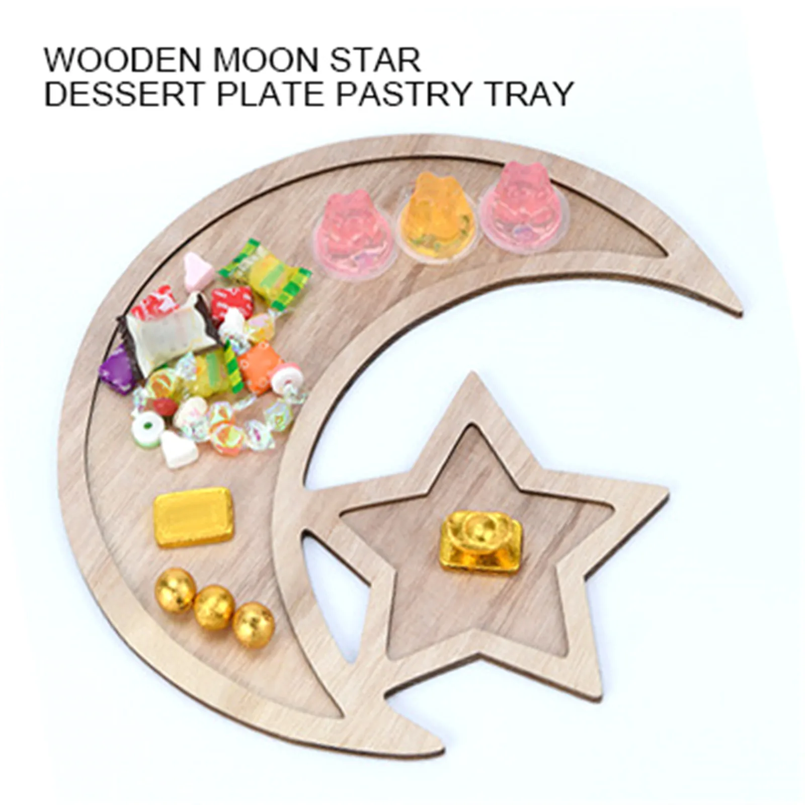 Eid Decorations Wooden Moon Star Dessert Plates Pastry Tray Ramadan Decoration for Home Party Food Fruit Snack Serving Tableware
Eid Decorations Wooden Moon Star Dessert Plates Pastry Tray Ramadan Decoration for Home Party Food Fruit Snack Serving Tableware