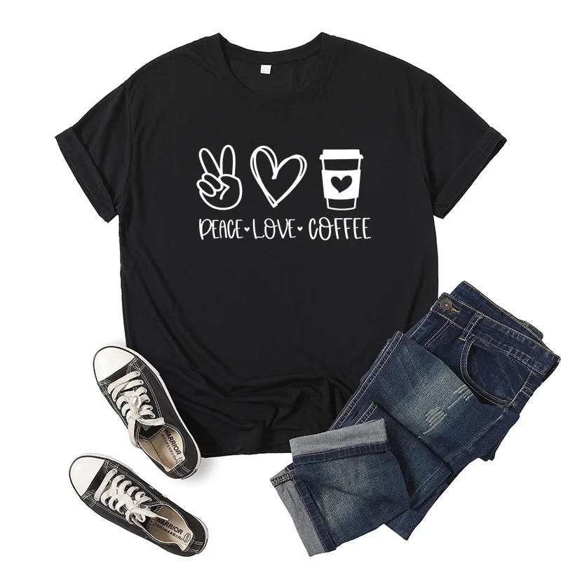 Peace Love Coffee Letter Print Women T Shirt Short Sleeve ONeck Loose Women Tshirt Ladies Tee Shirt Tops Clothes Camisetas Mujer 
Peace Love Coffee Letter Print Women T Shirt Short Sleeve ONeck Loose Women Tshirt Ladies Tee Shirt Tops Clothes Camisetas Mujer