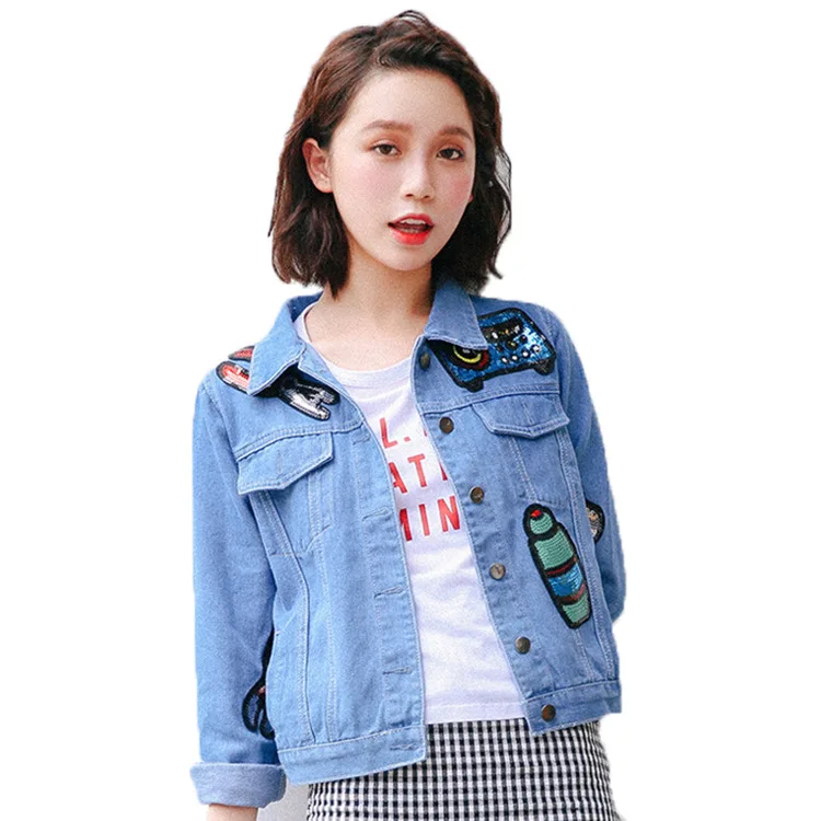Women Spring Casual Sequin Embroidery Jean Jacket Women Turn-down Collar Long Sleeve Sequin Jacket Coats Female Outwear
Women Spring Casual Sequin Embroidery Jean Jacket Women Turn-down Collar Long Sleeve Sequin Jacket Coats Female Outwear
