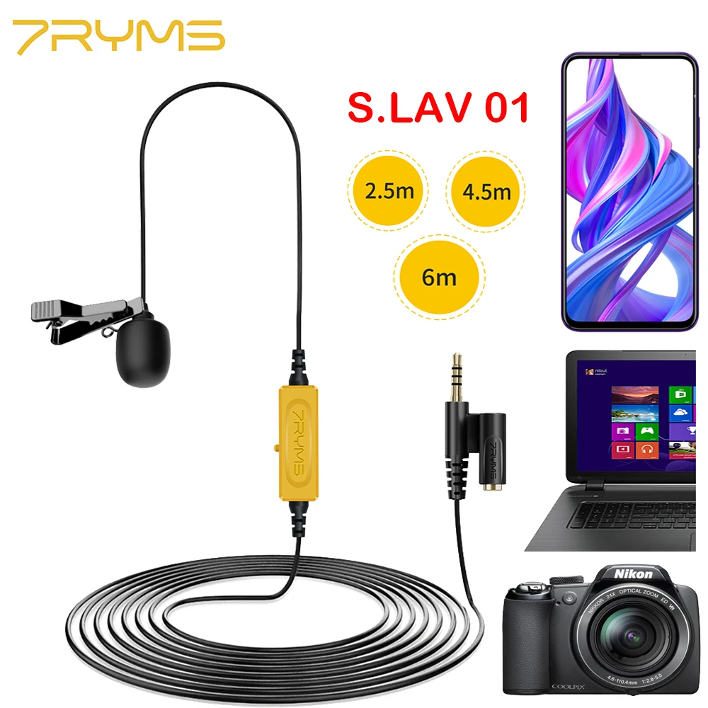 Петличный микрофон 7RYMS S.LAV 01 6 м/4 5 м/2 м Omni направляющий штекер and Play USB интерфейс 3 мм