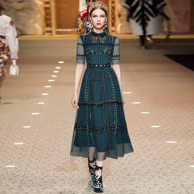 Retro Mesh Lapel Embroidery Flower Five-point Sleeve Mid-length Skirt Dress 2021 Summer Dress for Women
Retro Mesh Lapel Embroidery Flower Five-point Sleeve Mid-length Skirt Dress 2021 Summer Dress for Women