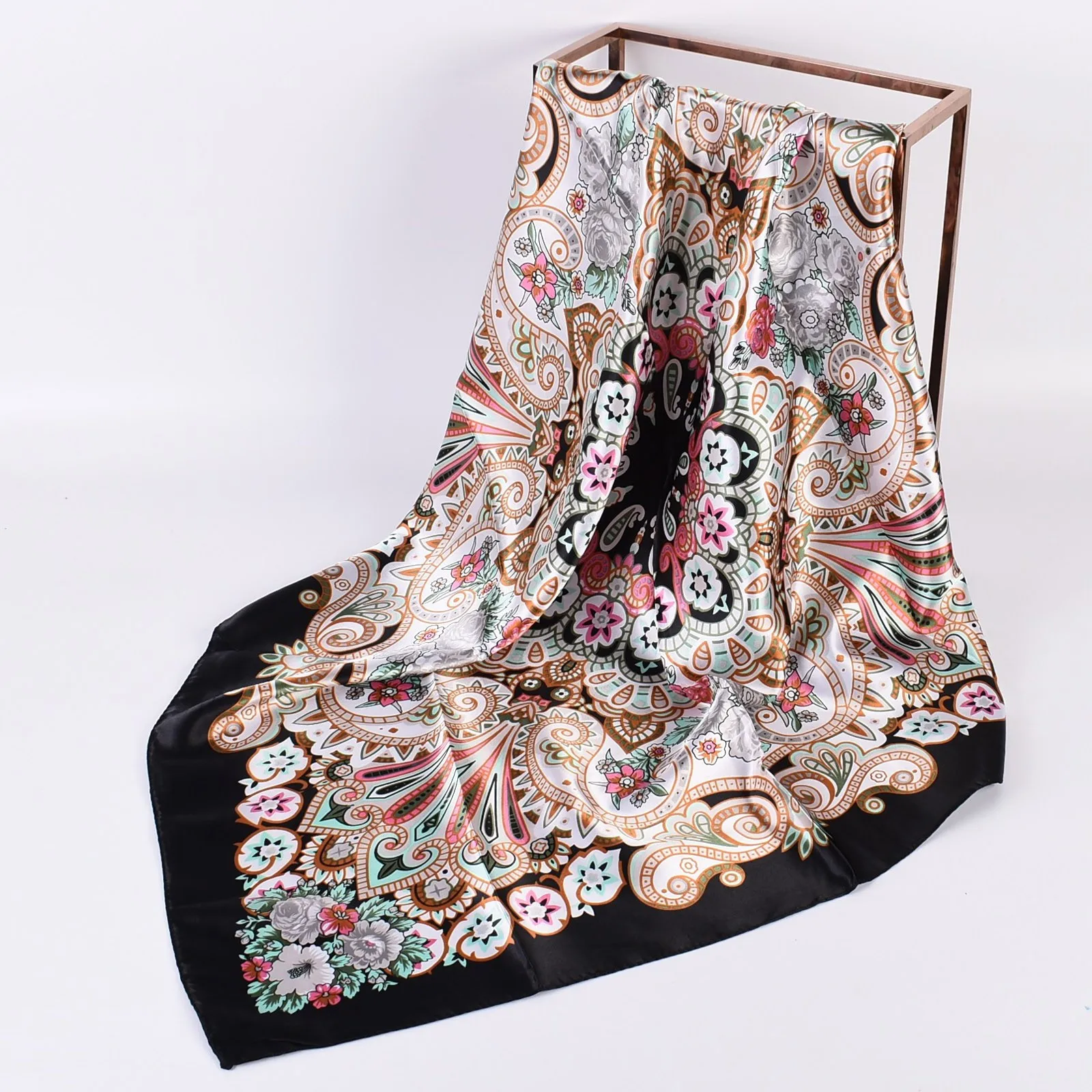 

Модный Шелковый атласный шейный платок 90x90 см, шарф для женщин, хиджаб с цветочным принтом, женские квадратные шали, палантины, шарфы для жен...