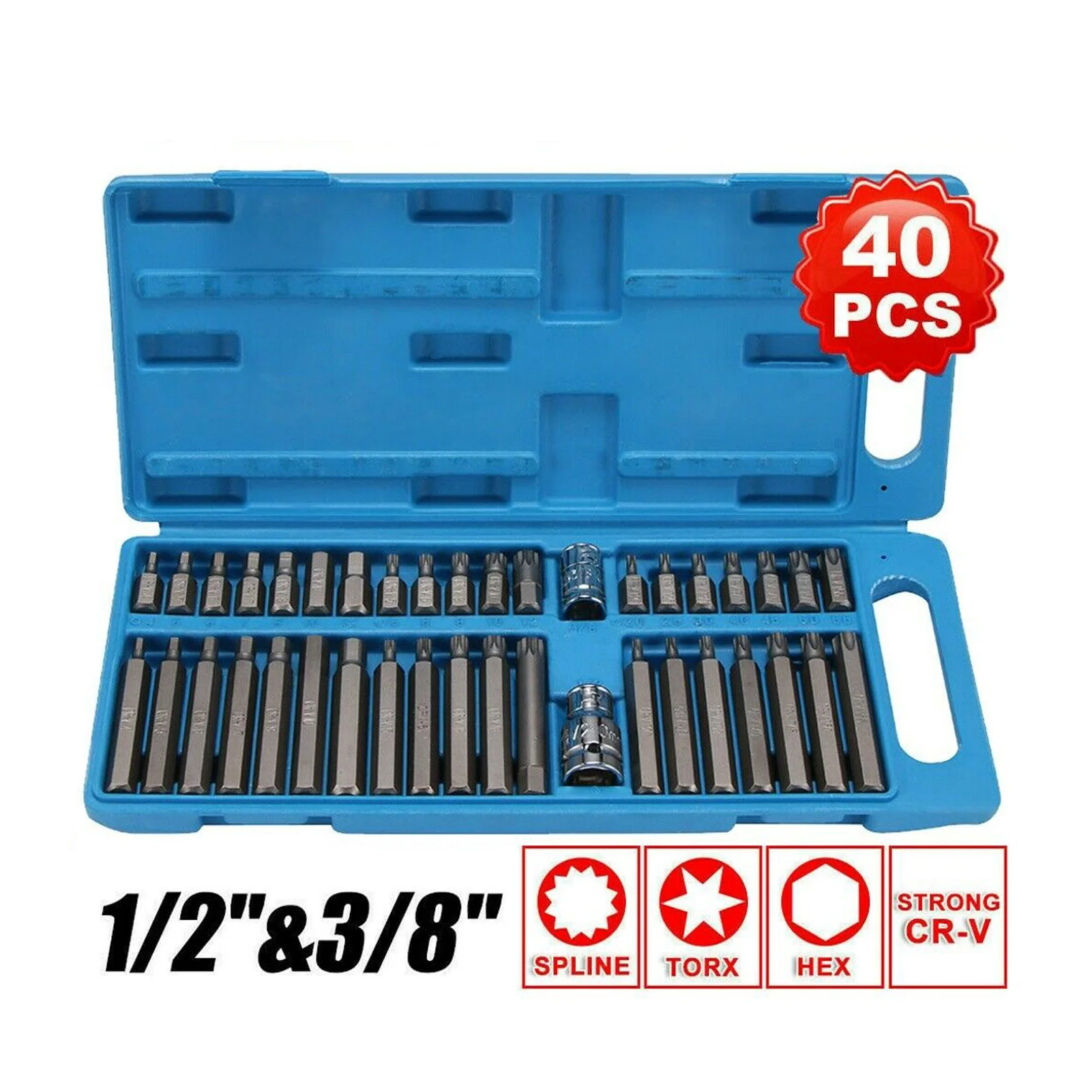 40 in 1 Dill Bit Set Hex& Torx Star Bit Socket Set 3/8 1/2''Diameter Long Short Reach Allen Key with Storage Box
40 in 1 Dill Bit Set Hex& Torx Star Bit Socket Set 3/8 1/2''Diameter Long Short Reach Allen Key with Storage Box