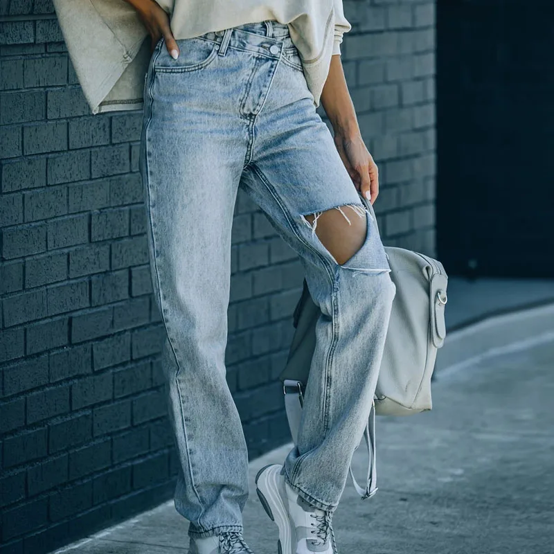 Уличная одежда, мешковатые рваные джинсы, женские брюки с высокой талией для девочек, новинка 2021, модные прямые синие джинсовые брюки Y2k для ... 
Уличная одежда, мешковатые рваные джинсы, женские брюки с высокой талией для девочек, новинка 2021, модные прямые синие джинсовые брюки Y2k для ...