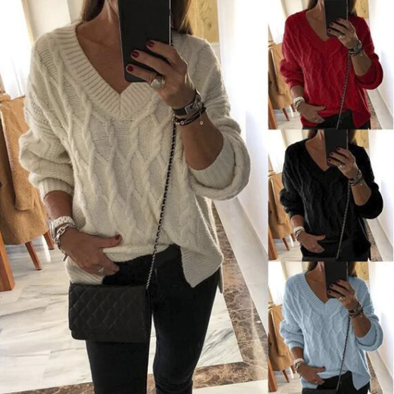 Sweater Women V-Neck Knitted Pullover Sweaters Casual Knitted Twisted Warm Ladies Pullovers 2019 College Jumper Womens Plus Size
Sweater Women V-Neck Knitted Pullover Sweaters Casual Knitted Twisted Warm Ladies Pullovers 2019 College Jumper Womens Plus Size