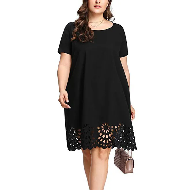 Women's solid color round neck short sleeve dress plus size fashion dress women short sleeve hollow casual dress платье Q6
Women's solid color round neck short sleeve dress plus size fashion dress women short sleeve hollow casual dress платье Q6