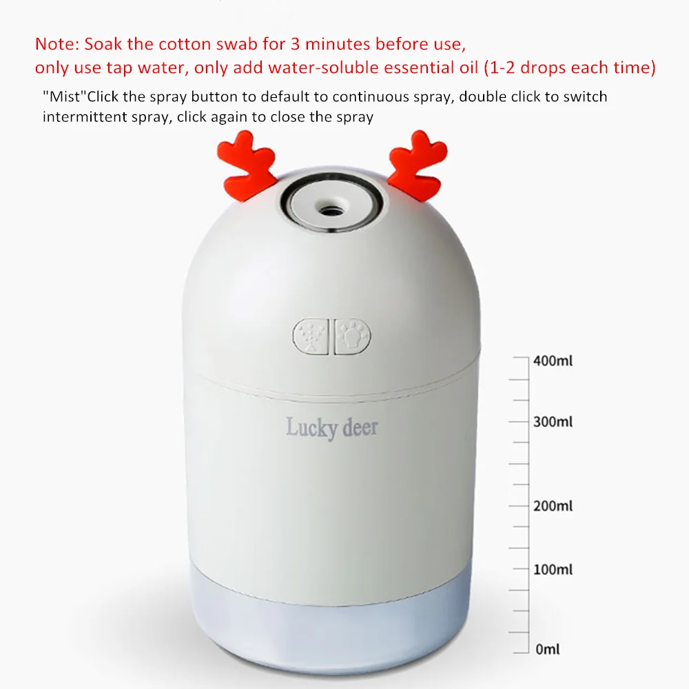 400ML USB Air Humidifier Deer Ultrasonic Essential Aromatherapy Oil Diffuser Car Air Purifier Mist Maker With LED Lights
400ML USB Air Humidifier Deer Ultrasonic Essential Aromatherapy Oil Diffuser Car Air Purifier Mist Maker With LED Lights