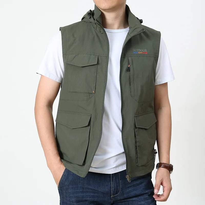 Multi-pocket vest men's stand-up collar detachable cap loose large size middle-aged and elderly vest sleeveless jacket men
Multi-pocket vest men's stand-up collar detachable cap loose large size middle-aged and elderly vest sleeveless jacket men