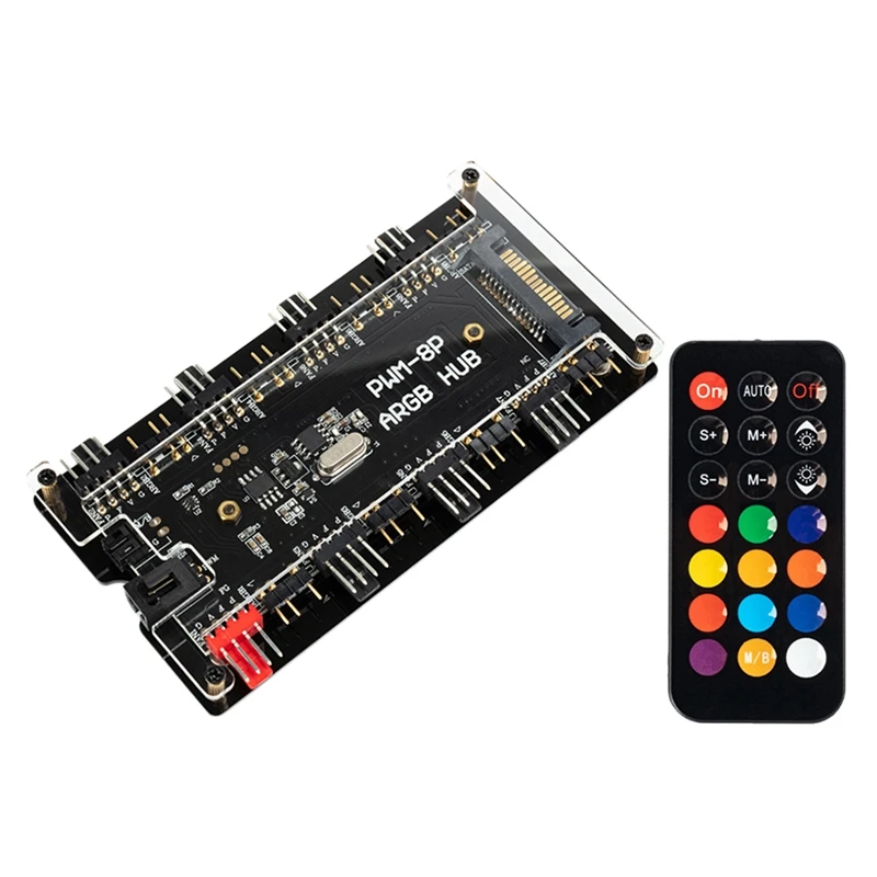PWM & ARGB LED Controller Hub 8 Ports 12V 4Pin Fan & 5V 3Pin AURA Wireless IR Remote Adapter PMMA Case and Standoff
PWM & ARGB LED Controller Hub 8 Ports 12V 4Pin Fan & 5V 3Pin AURA Wireless IR Remote Adapter PMMA Case and Standoff