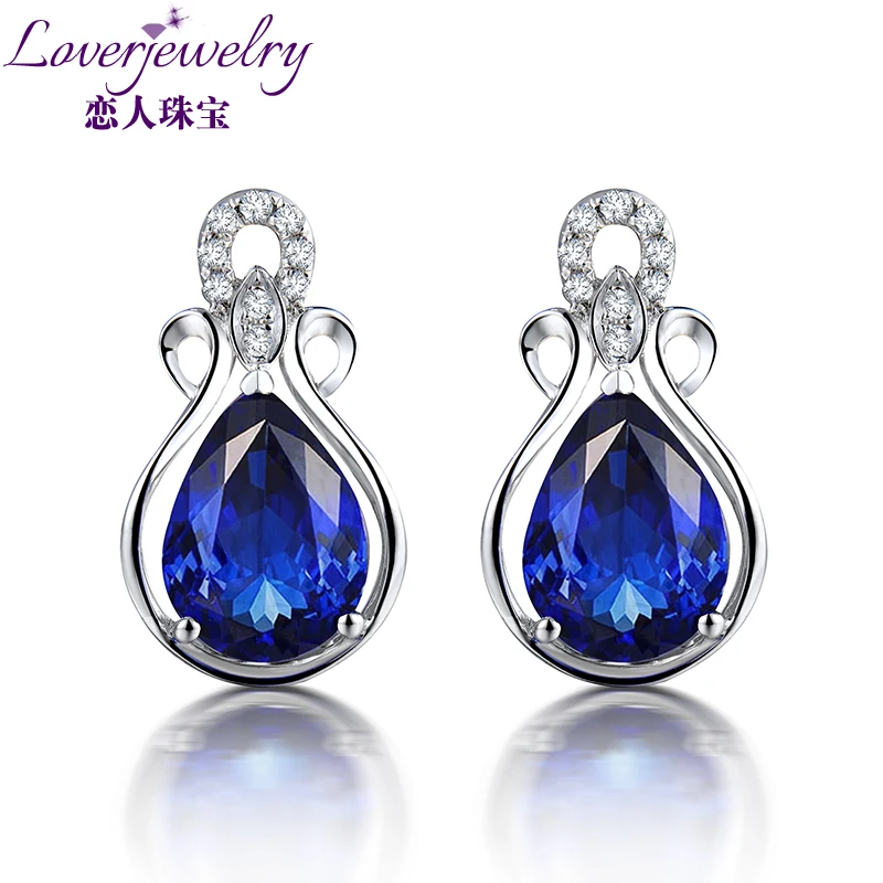 

LOVERJEWELRY Dangle Tanzanite Earring Pure 18Kt White Gold Accented Diamonds Natural Blue Pear Tanzanite Drop Earrings For Women