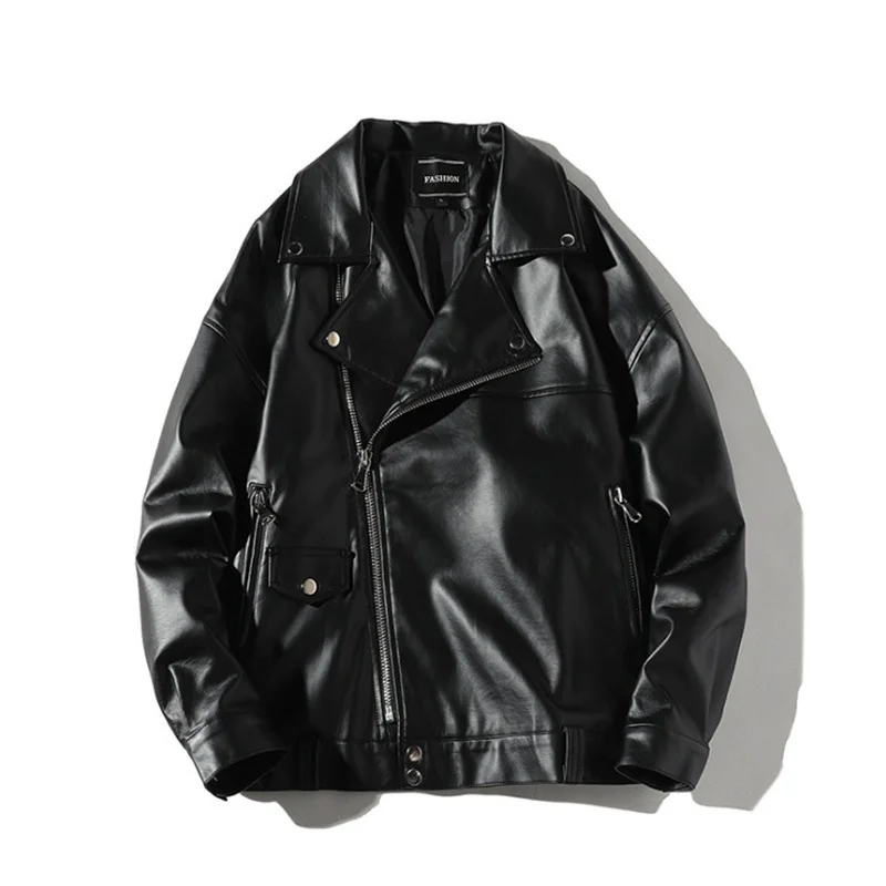 

Куртка мужская кожаная в стиле панк, свободная Байкерская мотоциклетная куртка на молнии, Повседневная брендовая одежда, весна