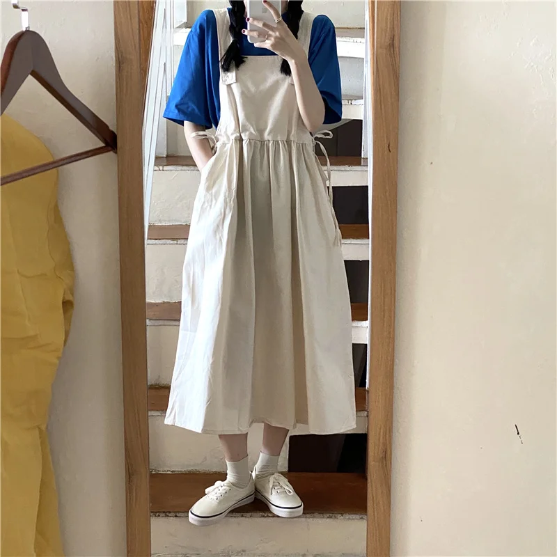 Japanese Girls Wear Suspender Dress Long below the Knee Student Suit Western Style Youthful-Looking Dress 2021 New Summer
Japanese Girls Wear Suspender Dress Long below the Knee Student Suit Western Style Youthful-Looking Dress 2021 New Summer