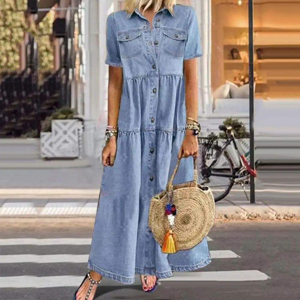 Retro Jeans Dress Women Short Sleeve Turn Down Collar Pockets Buttons Long Loose Denim Dress Casual Dresses Clothes Plus size
Retro Jeans Dress Women Short Sleeve Turn Down Collar Pockets Buttons Long Loose Denim Dress Casual Dresses Clothes Plus size