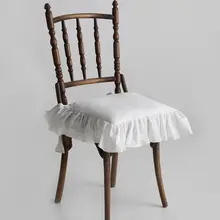 2PCS Customizable Princess Frill Cotton Chair Cushion Cover,Ruffles Seat Mat Cover,Flouncing Dinning Chair Pat Decor