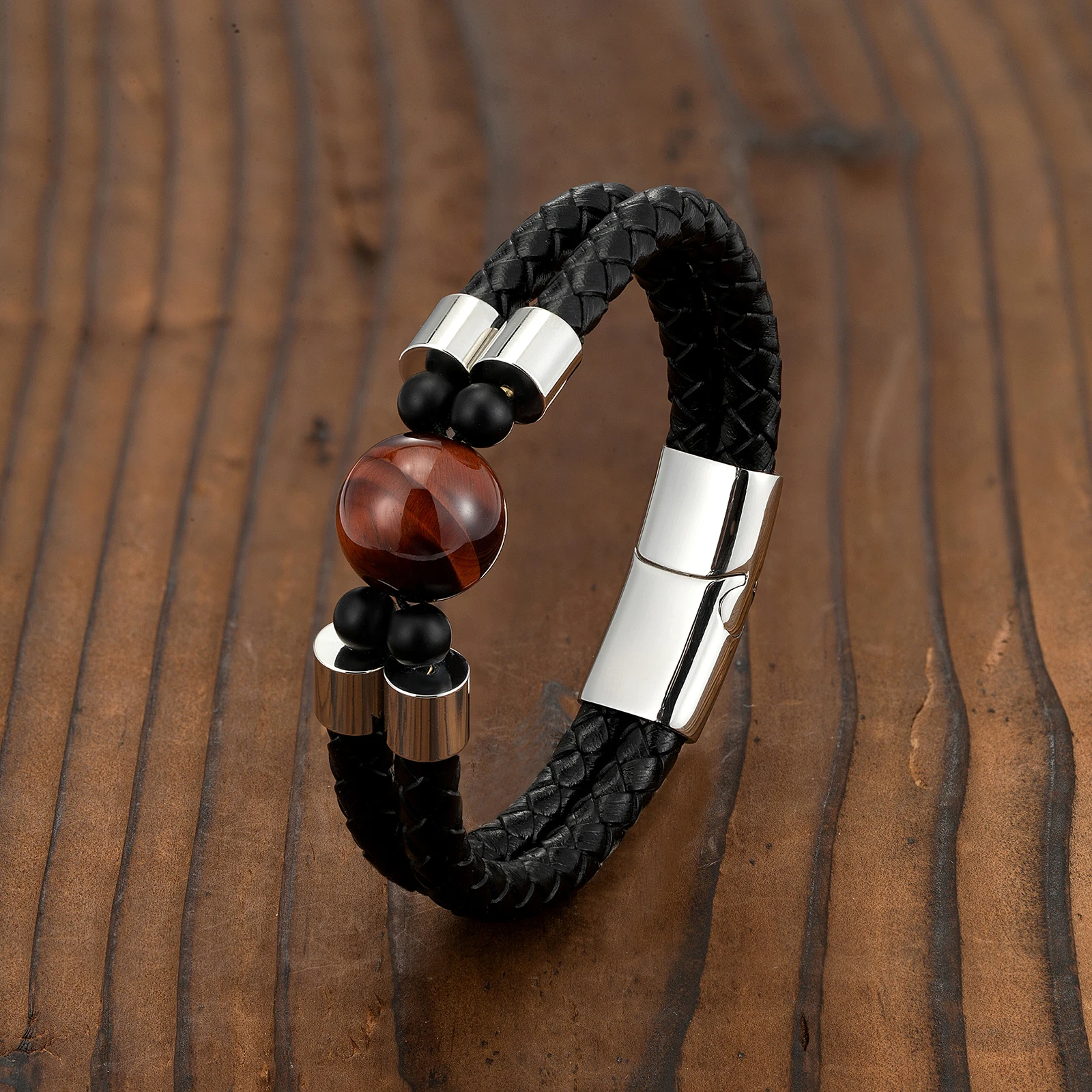 2021 Classic Natural Round Tiger's Eye Double-Layer Leather Braided Rope Stainless Steel Men's Bracelet
2021 Classic Natural Round Tiger's Eye Double-Layer Leather Braided Rope Stainless Steel Men's Bracelet
