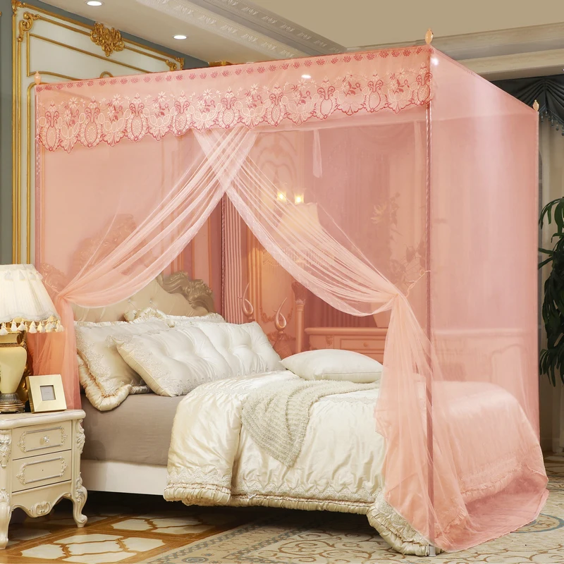 

New Yellow Quadrate Mosquito Net Palace Netting With Rron Tube Frame Romantic Lace Pink Blue One-Door Moustiquaire 1.2/1.5/1.8M