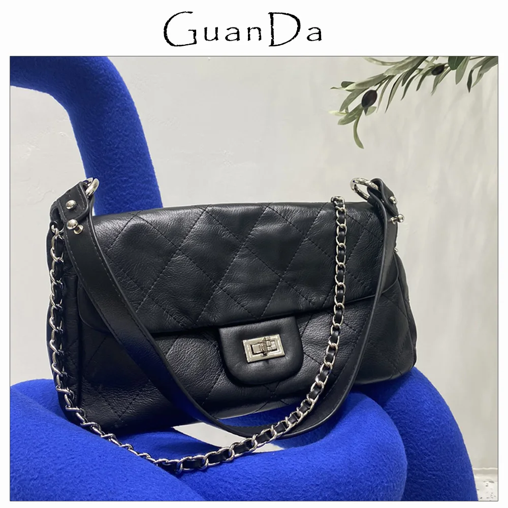 

Classic Luxury Quilted Diamond Calfskin Leather Women Hobo Flap Bag Large Capacity Soft Lady Chain Shoulder Messenger Handbag