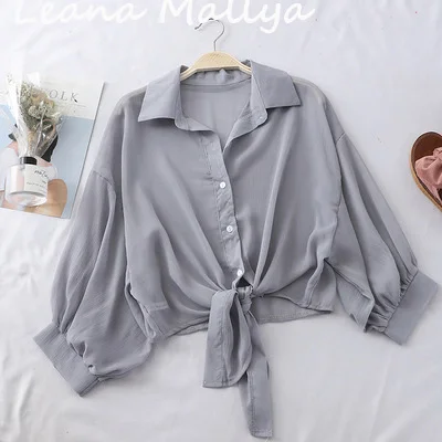 Chiffon short blouse women long sleeve thin vintage crop top solid black white ropa mujer camisas casual korean style clothes
Chiffon short blouse women long sleeve thin vintage crop top solid black white ropa mujer camisas casual korean style clothes