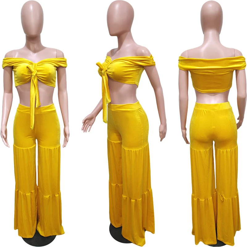 Adogirl Solid Velvet Two Piece Set Women Sexy Lace Up Strapless Off Shoulder Short Sleeve Crop Top Ruffle Wide Leg Pants Suit
Adogirl Solid Velvet Two Piece Set Women Sexy Lace Up Strapless Off Shoulder Short Sleeve Crop Top Ruffle Wide Leg Pants Suit