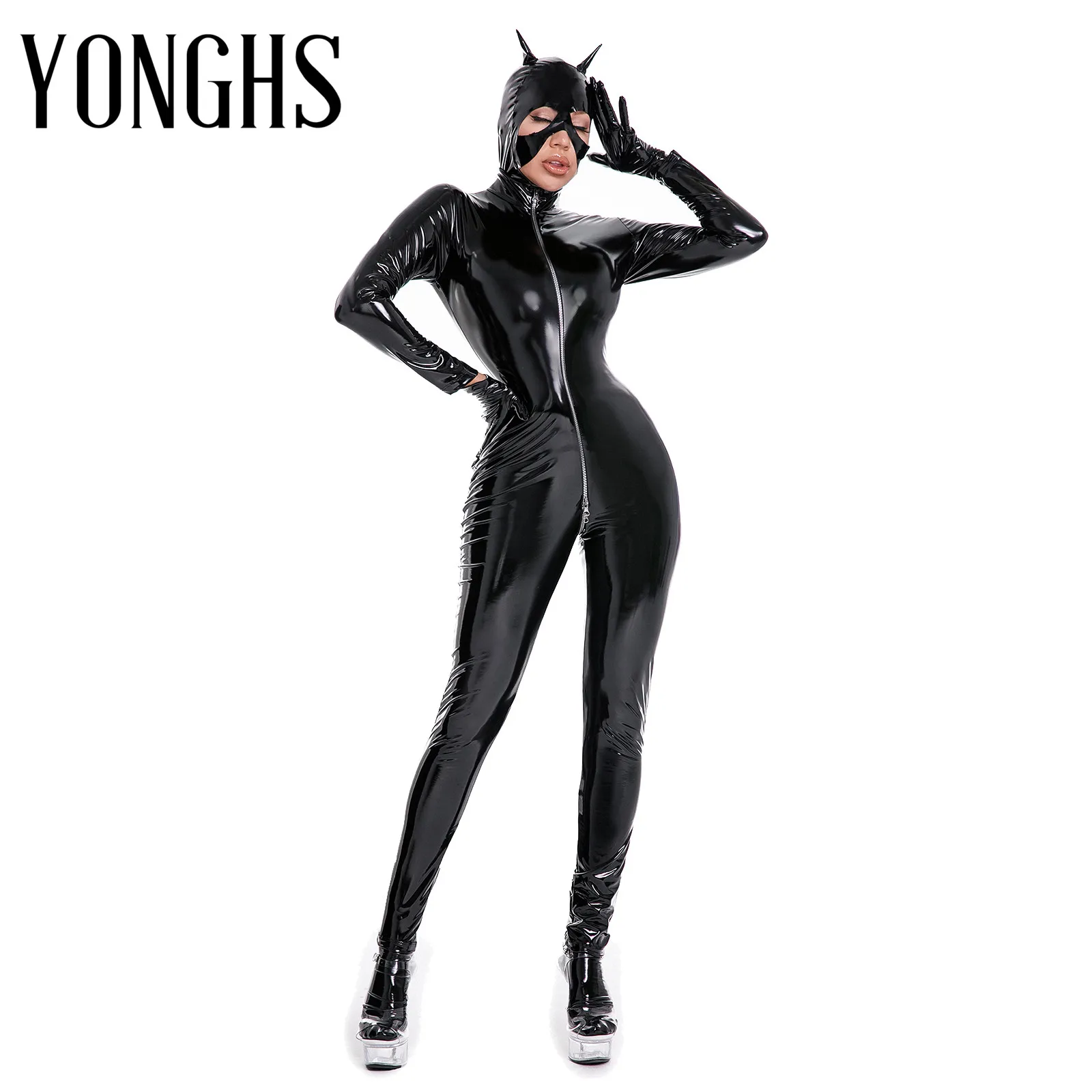 Womens Erotic Latex Bodysuit Wet Look Patent Leather Zipper Crotch Lingerie Bodystocking with Mask Sexy Ladies Rave Bar Clubwear
Womens Erotic Latex Bodysuit Wet Look Patent Leather Zipper Crotch Lingerie Bodystocking with Mask Sexy Ladies Rave Bar Clubwear